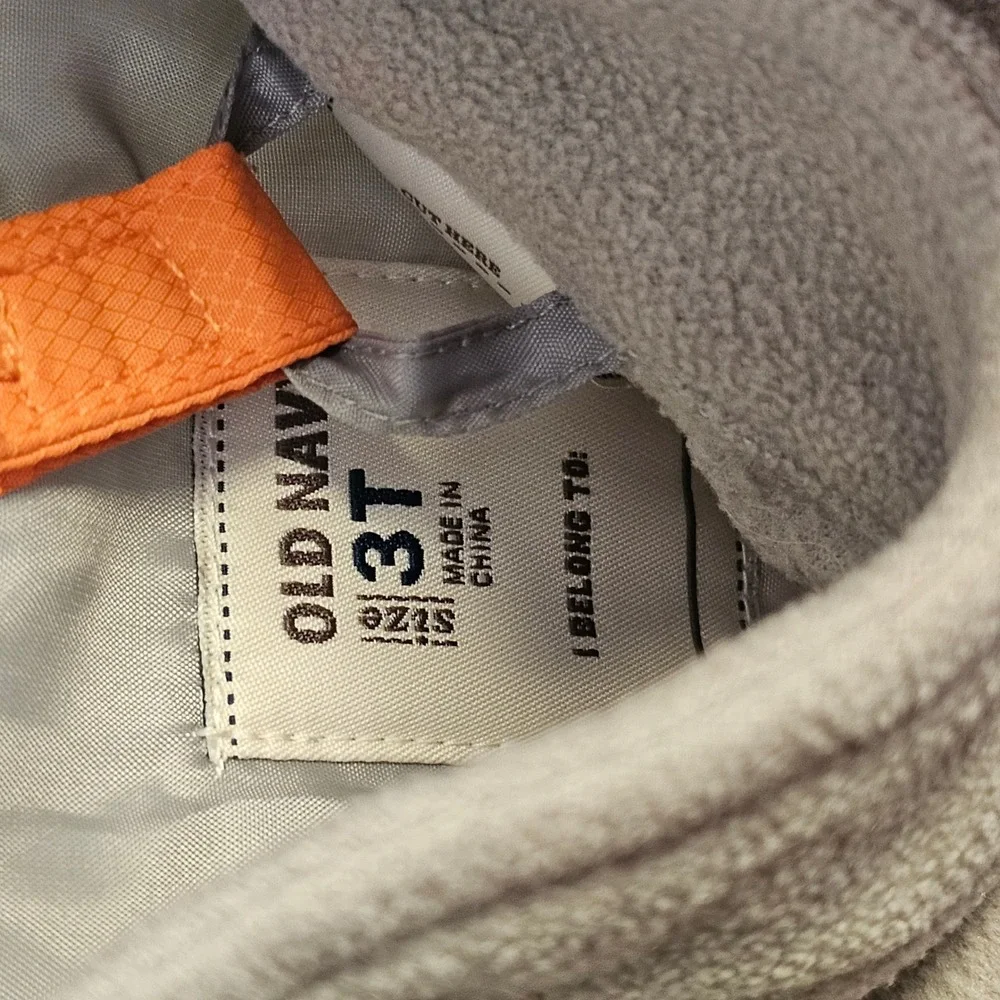 Old Navy Toddler Boys 3T Orange White Grey Colorblock Hooded Puffer Jacket